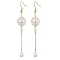 Shell Pearl with Brass Dangle Earrings for Women, Flower, White, 82x14mm