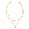 3 Layered Necklaces, with Natural Pearl, Brass Chains and Pendants, Whale Tail Shape, White, Real 18K Gold Plated, 14.17 inch(36cm)