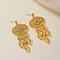 Vintage Oval with Teardrop Brass Cubic Zirconia Dangle Stud Earrings, Golden, Blue, 61x28mm