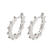 Brass with Cubic Zirconia Hoop Earrings, Gear Shape, Platinum, 20.5x2.5mm