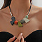 Bohemian Style Trapezoid & Round Wood Beaded Pendant Black Waxed Cord Bib Necklaces for Women, Dark Khaki, 18.11~20.87 inch(46~53cm)