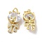 Rack Plating Brass Cubic Zirconia Pendants, with Jump Ring, Cadmium Free & Lead Free, Real 18K Gold Plated, Long-Lasting Plated, Mechanical Charm, Bear with Bowknot Charm, Clear, 18x10x6mm, Hole: 3mm