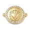 Rack Plating Brass Micro Pave Clear Cubic Zirconia Sacred Heart of Jesus Connector Charms, Flat Round Links, Long-Lasting Plated, Cadmium Free & Lead Free, Real 18K Gold Plated, 15x19.5x3mm, Hole: 1mm