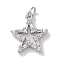 Rack Plating Brass Micro Pave Cubic Zirconia Pendants, Long-Lasting Plated, Lead Free & Cadmium Free, Star, Platinum, 16.5x14x2.7mm, Hole: 3.4mm