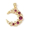 Brass Micro Pave Cubic Zirconia Pendants, Moon, Golden, Fuchsia, 22x18x3mm, Hole: 4x2mm
