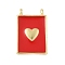 Brass Enamel Pendants, Rectangle with Heart Charm, Lead Free & Cadmium Free, Long-Lasting Plated, Rack Plating, Real 18K Gold Plated, Red, 17x11.5x2mm, Hole: 1.4mm