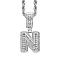 Brass Micro Pave Cubic Zirconia Pendants, Letter Charms, Letter N, 33x15mm