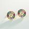 Brass Colorful Cubic Zirconia Stud Earrings, Flat Round, Golden, Letter R, 16x16mm