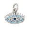 Brass Micro Pave Cubic Zirconia Pendants, Cadmium Free & Nickel Free & Lead Free, Evil Eye Charms, with Jump Ring, Platinum, 9x11.5x2.5mm, Hole: 3.5mm