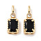 Brass Micro Pave Cubic Zirconia Pendants, Cadmium Free & Nickel Free & Lead Free, Rectangle, Real 18K Gold Plated, Black, 16~16.5x6x4.5mm, Hole: 2x3.5mm