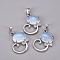 Opalite Kitten Pendants, with Platinum Tone Brass Findings and Crystal Rhinestone, Cat with Bowknot Shape, 32x25.5x7.5mm, Hole: 4.5x7mm