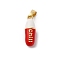 Brass Enamel Pendants, Chill Pill Shape Charm, Cadmium Free & Lead Free, Rack Plating, Long-Lasting Plated, Real 18K Gold Plated, Red, 17x5.5mm, Hole: 5x2.5mm