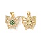 Brass Micro Pave Cubic Zirconia Pendants, Cadmium Free & Lead Free, Real 18K Gold Plated, Hollow Butterfly with Flower Charms, Green, 18.5x18x4mm, Hole: 3.5x4.5mm
