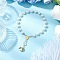 Tibetan Style Alloy Angel Charm Bracelets, Pearlized Glass Pearl Round Bead Bracelets, with 304 Stainless Steel Chandelier Component Links, Antique Golden, Inner Diameter: 2-7/8 inch(7.3cm), pendant: 22x18.5x8mm