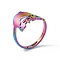 Ion Plating(IP) 201 Stainless Steel Africa Map Adjustable Ring for Women, Rainbow Color, US Size 6 1/2(16.9mm)