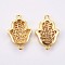 Brass Cabochon Connector Settings, Long-Lasting Plated, Hamsa Hand/Hand of Fatima /Hand of Miriam, Golden, Tray: 13x10mm, 19.5x13x4mm, Hole: 1mm