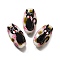 Handmade Lampwork Beads, Oval with Cat, Black, 27.5~28x16x11.5~12mm, Hole: 2.2mm