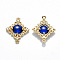Glass Links connectors, with Eco-Friendly Alloy Open Back Berzel Findings and Clear Cubic Zirconia, Rhombus, Nickel Free, Light Gold, Blue, 23.5x19x4.5mm, Hole: 1.2mm