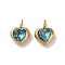 304 Stainless Steel Micro Pave Cubic Zirconia Pendants, Heart Charms, Deep Sky Blue, 7x5x2.5mm, Hole: 1.5mm