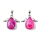Dyed Natural Camellia Banded Agate Pendants, Teardrop Charms with Rack Plating Platinum Plated Brass Wings, Cadmium Free & Lead Free, Cadmium Free & Lead Free, 22~22.5x24.5x8~9mm, Hole: 7x5mm