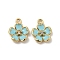 Alloy Enamel Pendants, with Rhinestone, Golden, Flower Charm, Pale Turquoise, 16x12.5x3mm, Hole: 1.8mm