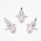 Natural Rose Quartz Pendants, Angel, with Brass Finding, Platinum, 35x29.5x6mm, Hole: 4x7mm
