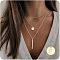 3Pcs Simple Style Brass Coin Letter Rectangle Pendant 3 Layer Necklaces, Golden, Letter E, 17.72 inch(45cm)