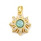 Rack Plating Brass Cubic Zirconia Pendants, with Resin, Long-Lasting Plated, Lead Free & Cadmium Free, Sun, Real 18K Gold Plated, Turquoise, 19x16.5x6.5mm, Hole: 3mm