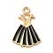 Alloy Enamel Pendants, Dress Charm, Golden, Black, 21x13.5x1.5mm, Hole: 1.6mm