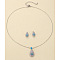 Brass Micro Pave Cubic Zirconia Pendant Necklaces & Stud Earrings Sets, Teardrop, Silver, Necklaces: 17.72 inch(450mm); Earring: 13mm