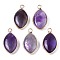 Natural Amethyst Pendants, with Golden Plated Brass Edge and Loop, Horse Eye, 25x14x5.5mm, Hole: 2.5mm