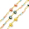 Evil Eyes Brass Ename Link Chains, with Glass Beads, Real 18K Gold Plated, Soldered, with Spools, Long-Lasting Plated, Mixed Color, 4.5x4.5x4mm