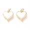 Real 18K Gold Plated Brass Charms, with Enamel and Jump Rings, Long-Lasting Plated, Heart, White, 14x13x2.8mm, Jump Ring: 5x1mm, 3mm Inner Diameter