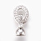 Brass Micro Pave Cubic Zirconia Fold Over Clasps, Oval, Clear, Real Platinum Plated, 18mm, Inner: 4mm