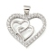 Rack Plating Brass Micro Pave Cubic Zirconia Pendants, Cadmium Free & Lead, Heart, Platinum, 21x22x3mm, Hole: 4x3.5mm
