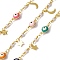 Brass Evil Eye Link Chains, with Enamel, Soldered, with Spool, with Star & Moon Charms, Real 18K Gold Plated, 12x7x4.5mm
