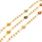 Handmade Brass Link Chains, with Round Beads, Long-Lasting Plated, Soldered, with Spool, Flower with Enamel, Golden, Colorful, Link: 13x7.5x2mm, 3x3mm