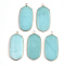 Natural White Jade Pendants, with Brass Findings, Dyed, Oval, Golden, 47x23x4mm, Hole: 2mm