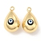 Brass Pendants, with Enamel, Real 18K Gold Plated, Long-Lasting Plated, Cadmium Free & Nickel Free & Lead Free, Teardorp with Evil Eye Charms, Black, 26x15.5x15mm, Hole: 2.6mm