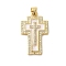 Rack Plating Brass Micro Pave Cubic Zirconia Pendants, Enamel Style, Cadmium Free & Lead Free, Long-Lasting Plated, Cross, Real 18K Gold Plated, 27x16.5x3mm, Hole: 4.5x3.5mm