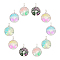 10Pcs 5 Colors Glass Pendants, with Platinum Tone Alloy Findings, Flat Round with Tree of Life, Mixed Color, 38.5x27.5x7mm, 2pcs/color