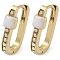 Ion Plating(IP) 304 Stainless Steel Hoop Earrings, with Micro Pave Cubic Zirconia and Enamel for Women, Real 14K Gold Plated, White, 5/8x1/8 inch(1.6x0.4cm)