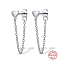 Anti-Tarnish Rhodium Plated 925 Sterling Silver Heart Stud Earrings, Chains Front Back Stud Earrings, with 925 Stamp, Platinum, 24mm