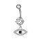 Piercing Jewelry, Brass Cubic Zirconia Navel Ring, Belly Rings, with 304 Stainless Steel Bar, Lead Free & Cadmium Free, Horse Eye, Mixed Color, Platinum, 33x15mm, Bar Length: 3/8