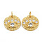 Brass Micro Pave Cubic Zirconia Charms, with Jump Rings, Nickel Free, Flat Round with Eye, Real 16K Gold Plated, 13.5x14x2.5mm, Jump Ring: 5x1mm, 3mm inner diameter