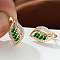 Leaf Brass Micro Pave Cubic Zirconia Hoop Earrings, with Rhinestone, Golden, Peridot, 17x10mm