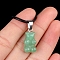 Natural Green Aventurine Carved Pendants, Bear Charms with Metal Snap on Bails, Platinum, 18x10mm