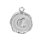 304 Stainless Steel Pendants, Flat Round Charm, Stainless Steel Color, Moon, 16x13mm