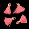 Polycotton(Polyester Cotton) Tassel Pendant Decorations, Mini Tassel, with Iron Findings and Metallic Cord, Light Gold, Light Salmon, 10~15x2~3mm, Hole: 1.5mm
