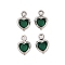 Heart Rack Plating Brass Glass Pendants, Cadmium Free & Lead Free, Long-Lasting Plated, Platinum, Green, 7.5x5x2mm, Hole: 1mm